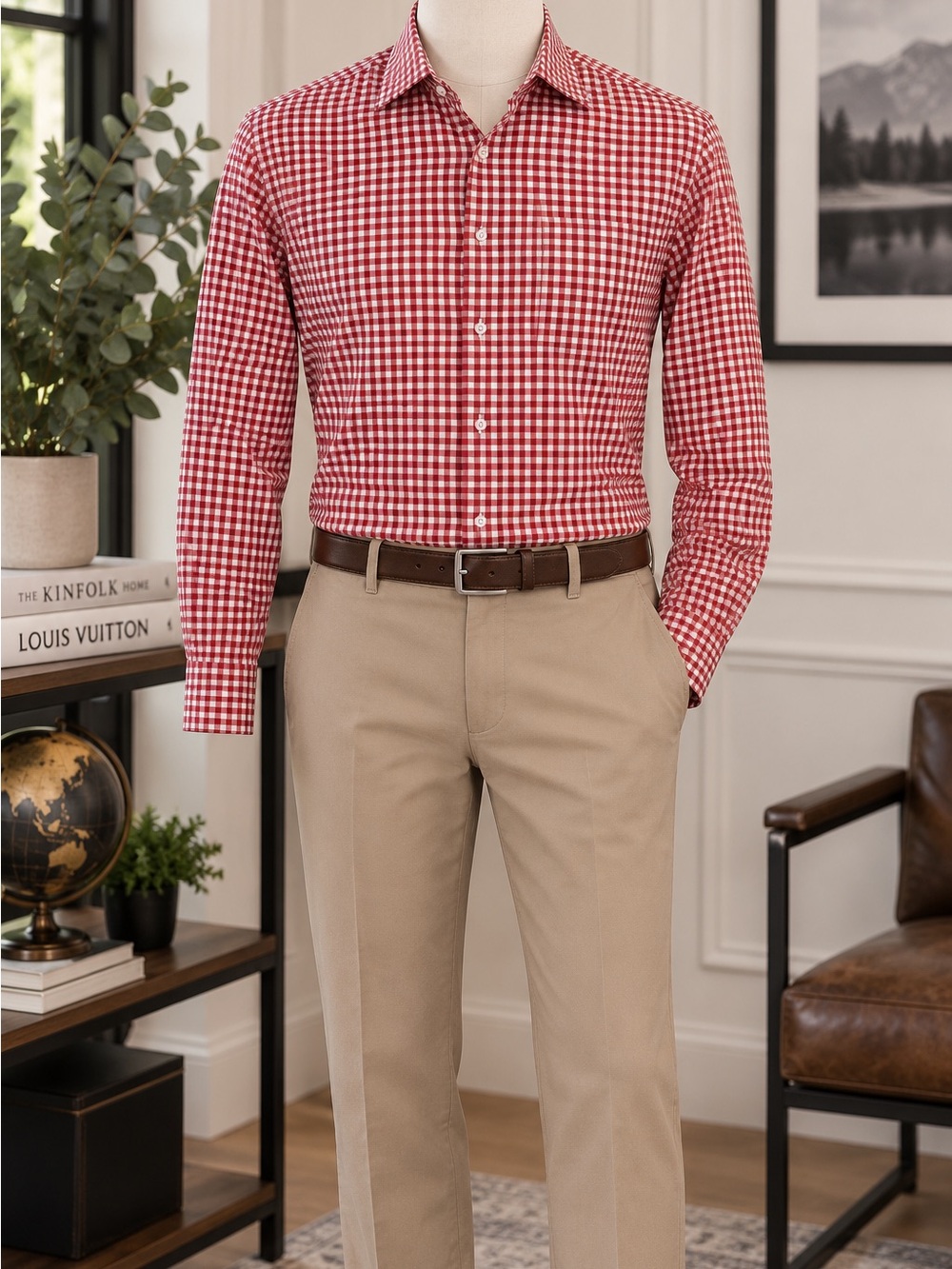 Jos. A. Bank Red Orange and White Checkered Men's Shirt